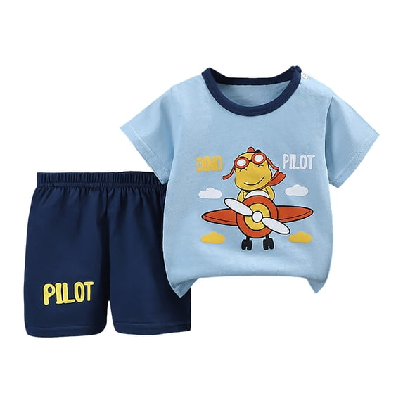 Ccpelsie Kids Little Boys' Clothing Sets Casual Short Sleeve T-shirt and Short Sets Toddler Boys Summer Clothes 2pcs(Dark Blue,6-12 Months)