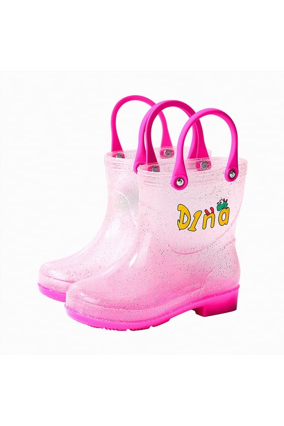 Kids Rain Boots for Toddler Boys Girls Easy-On Rainboots Lightweight Mud Shoes for Water Beach Outdoor Playing(Pink,9)