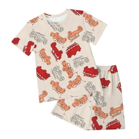 Ccpelsie Kids Short Sleeve Pajama Set Cotton Button Up Sleepwear Little Big Girls Boys Summer Soft Lounge Set(Beige,4-5 Years)