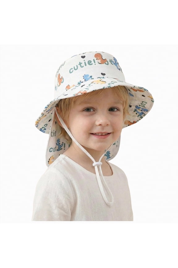 Kids Sun Hat Outdoor Adjustable Beach Hat,Baby Girl Wide Brim Bucket Hats for Infant Toddler Little Boy(Beige,One Size)