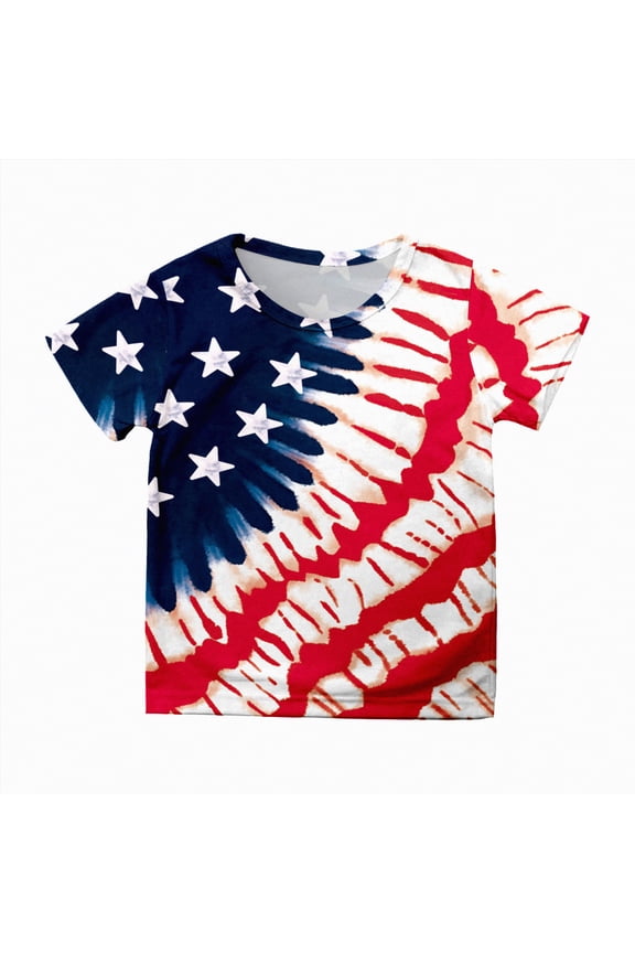 Kids Toddler Boys Girls 4th of July T-Shirt American Flag Shirts Patriotic Tops Tee Independence Day Clothes(White,6-7 Years)
