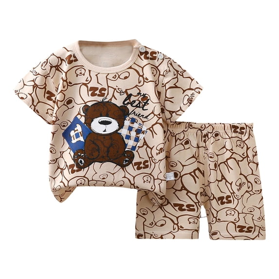 Ccpelsie Little/Big Boys Outfits Summer Clothes Short Sleeve Romper Body Shorts Set Toddler Soft Outfit(Brown,3-9 Months)