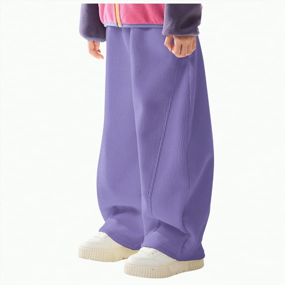 Ccpelsie Little/Big Girl's Barrel Leg Sweatpant Drawstring Elastic Waisted Wide Leg Pants Casual Cotton Trousers with Pockets for Kids(Purple,11-12 Years)