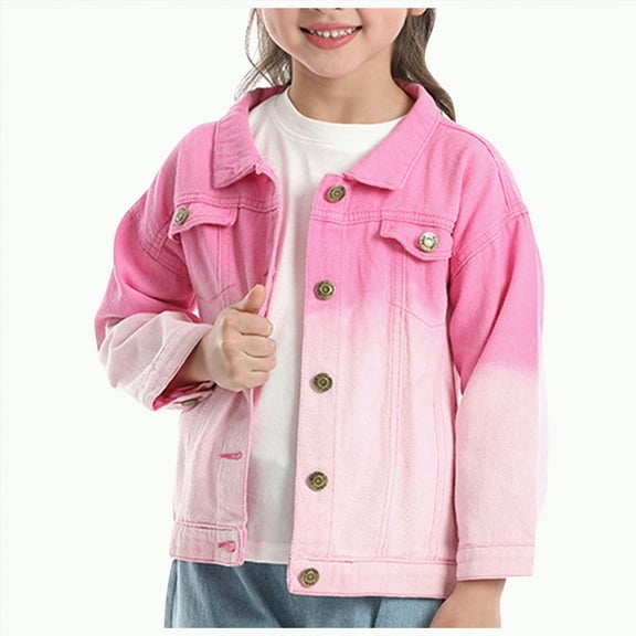 Ccpelsie Little/Big Girl's Boy's Denim Jacket Button Down Long Sleeve Jean Outerwear Coat Streetwear(Red,140)