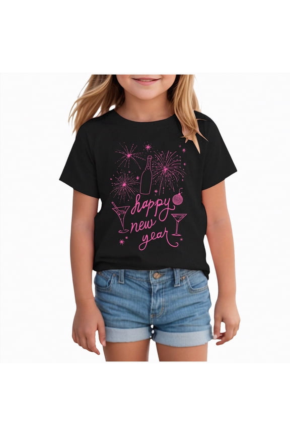 Little/Big Girls Short Sleeve T-Shirt Crew Neck Casual Summer Tee Tops for Kids Teen(Black,2-3 Years)