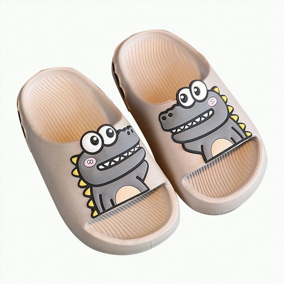 Ccpelsie Little/Big Kids Slides, Boys Girls Slides Non-slip Summer Beach Pool Shoes Toddler Cartoon Slides Sandals Indoor&Outdoor Garden Slippers Shower Shoes(Grey,12)