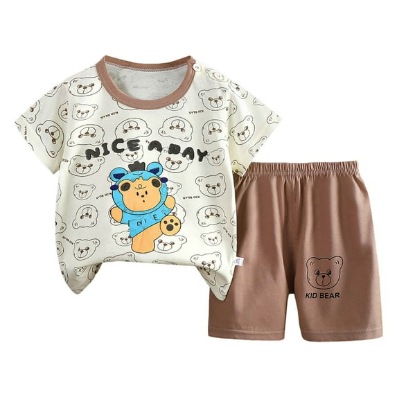 Ccpelsie Little Boy Outfits Short Sleeve T-Shirt and Short Outfit Set Dinosaur Casual Outfit Clothing Summer Outfits Sets(Brown,7-8 Years)