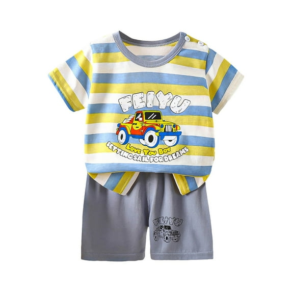 Ccpelsie Little Boy Outfits Short Sleeve T-Shirt and Short Outfit Set Dinosaur Casual Outfit Clothing Summer Outfits Sets(Light Gray,12-18 Months)