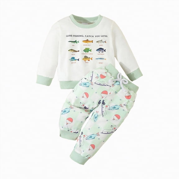 Ccpelsie Little Boys and Girls Clothes Color Block Round Neck Long Sleeve Sweatshirt and Casual Pants 2Pcs Casual Outfits Clothes for Children(Light Green,6-12 Months)