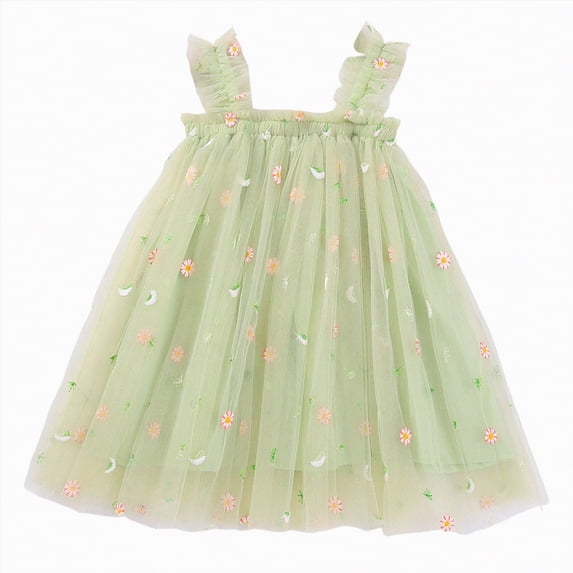 Ccpelsie Little Flower Girl Tulle Tutu Dress Cotton Ribbed Birthday Wedding Party Princess Dresses(Green,2-3 Years)