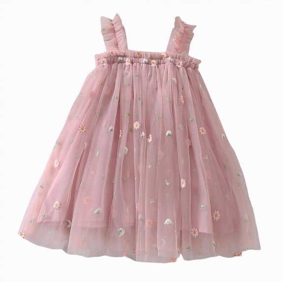 Ccpelsie Little Flower Girl Tulle Tutu Dress Cotton Ribbed Birthday Wedding Party Princess Dresses(Pink,12-18 Months)