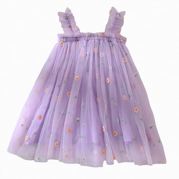 Ccpelsie Little Flower Girl Tulle Tutu Dress Cotton Ribbed Birthday Wedding Party Princess Dresses(Purple,2-3 Years)
