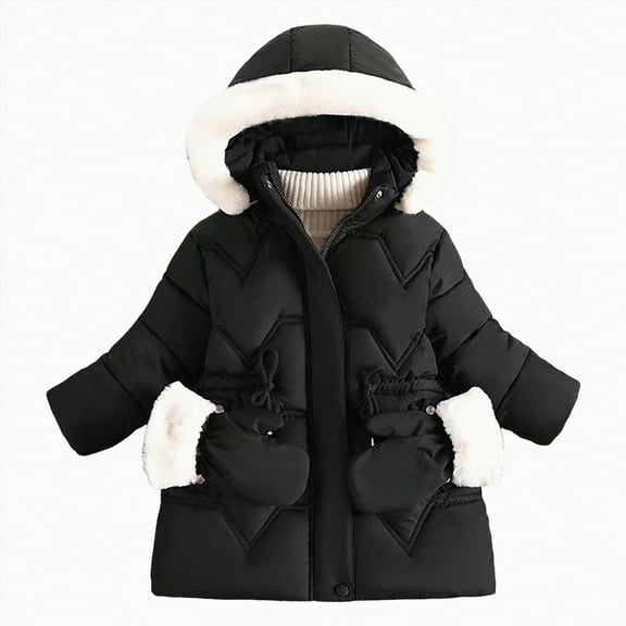 Ccpelsie Little Girls Big Girls Winter Casual Jacket Toddler Winter Warm Puffer Coat Hooded Snowsuit(Black,4-5 Years)