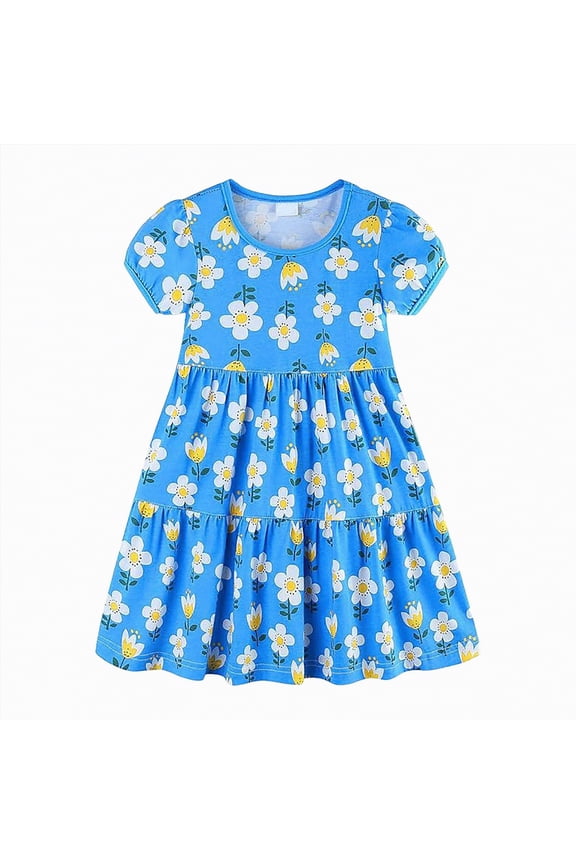 Little Girls Casual Cotton Sleeveless Dresses Summer Swing Twirly Sundress Kids Cute Sun Dress(Sky Blue,7-8 Years)