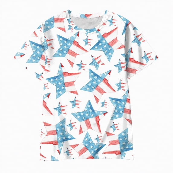 Ccpelsie Little Girls Little Boy 4th of July USA Shirt American Flag Patriotic T-Shirt Independence Day Outfit for Kids(Light Blue,11-12 Years)