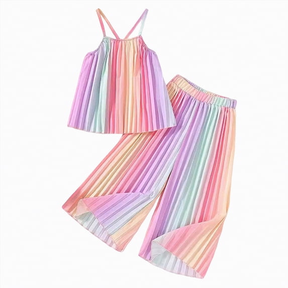 Ccpelsie Little Girls Summer Clothes Sets Ruffle Sleeveless Matching Outfits Summer Casual(Multicolour,7-8 Years)