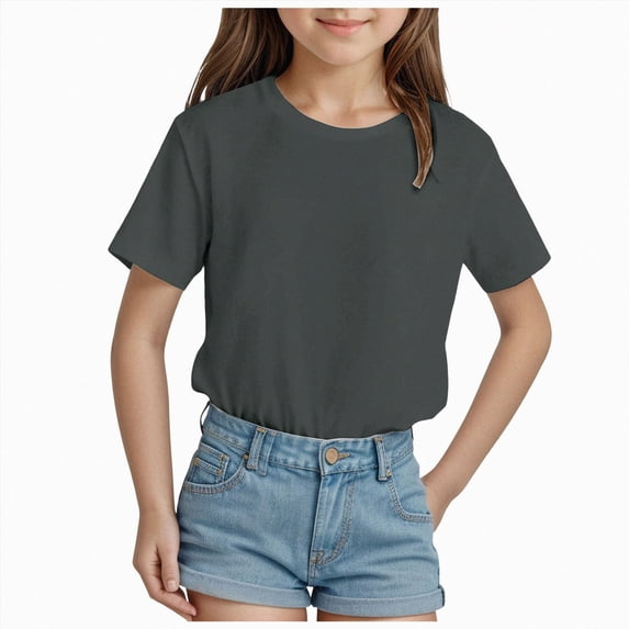 Ccpelsie Little Girls T-Shirts for Children Short Sleeve Solid T-Shirts Kids Clothes Tops Dark Gray,18-24 Months