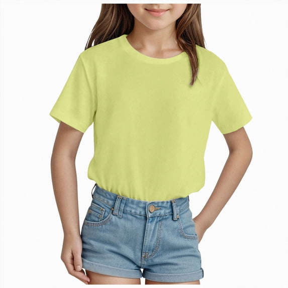 Ccpelsie Little Girls T-Shirts for Children Short Sleeve Solid T-Shirts Kids Clothes Tops Light Yellow,5-6 Years