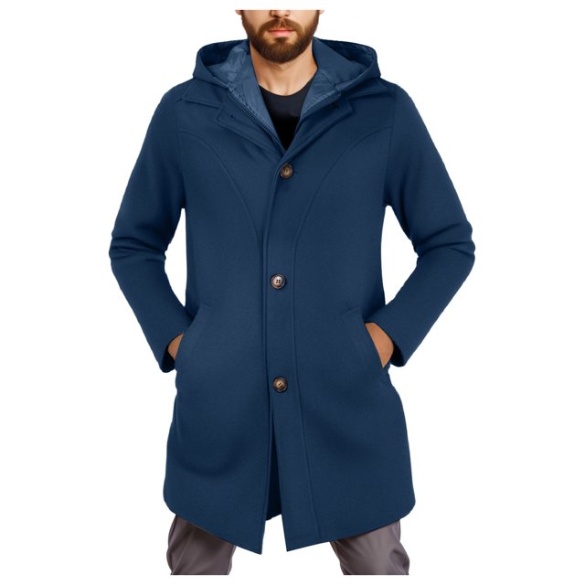 Ccpelsie Men Winter Trench Coat Notched Lapel Pea Coat Casual Jacket