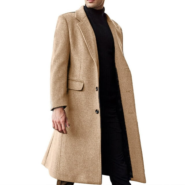 Ccpelsie Men Wool Pea Coat Wool Slim Top Coat Lapel Thermal Single