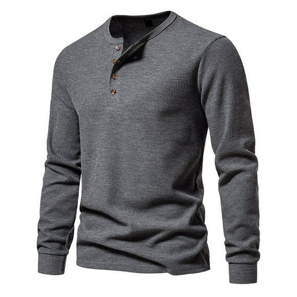 Ccpelsie Men's Athletic Henley Shirt Long Sleeve Thermal Underwear Pullover Top Casual Slim Fit Lightweight Button T Shirts(GY2,XXL）