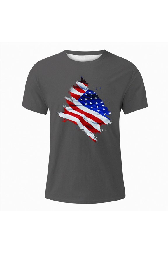 Men's Graphic Tees Short Sleeve USA Flag Crewneck Casual American Regular T-Shirt for Men(Grey,XXXL)