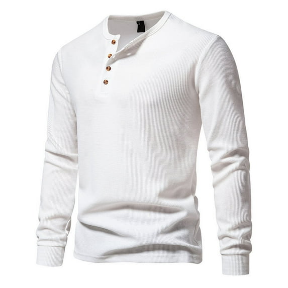 Ccpelsie Men's Long Sleeve Henley Shirt Soft Basic Fall Top T Shirt Crewneck(White,M)