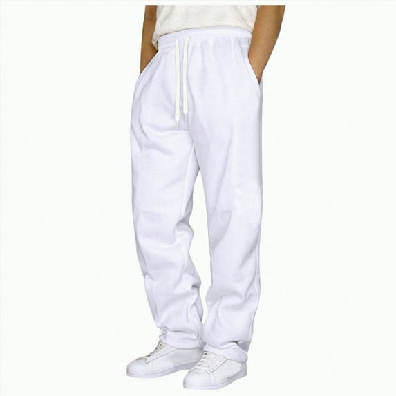 Ccpelsie Men's Spring Cotton Sweatpants with Pockets Open Bottom Yoga Pants for Men Lounge Pants for Athletic Workout Casual(White,S)