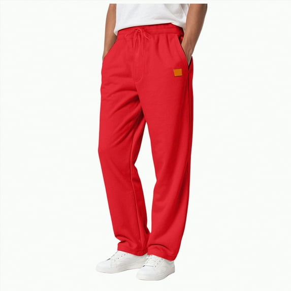 Ccpelsie Men's Spring Sweatpants Open Bottom Baggy Sweat Pants for Mens Straight Leg Gym Cargo Sweats Lounge Pants with Pockets(Red,XL)