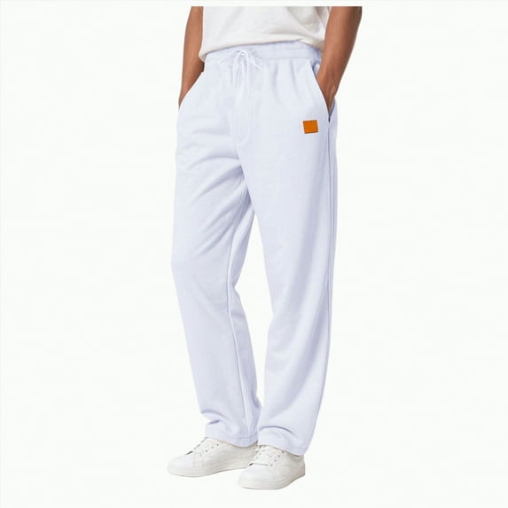 Ccpelsie Men's Spring Sweatpants Open Bottom Baggy Sweat Pants for Mens Straight Leg Gym Cargo Sweats Lounge Pants with Pockets(White,S)
