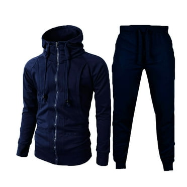 Ccpelsie Men's Tracksuits Set Full Zip Jacket Hoodie Sweatsuit Running Sport Pants Outfits for Men with Zipper Pockets(Navy,3XL）