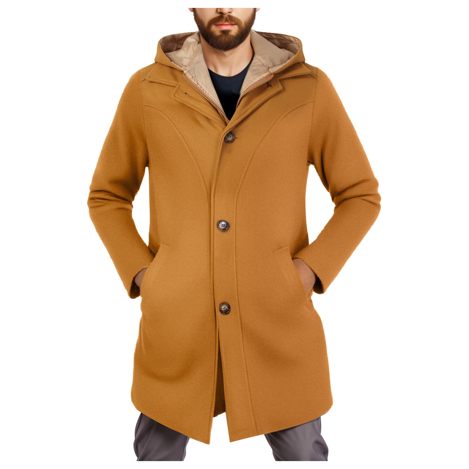 Hooded Hydraulic Peacoat Overcoat Trench Coat For Men Mens Classic