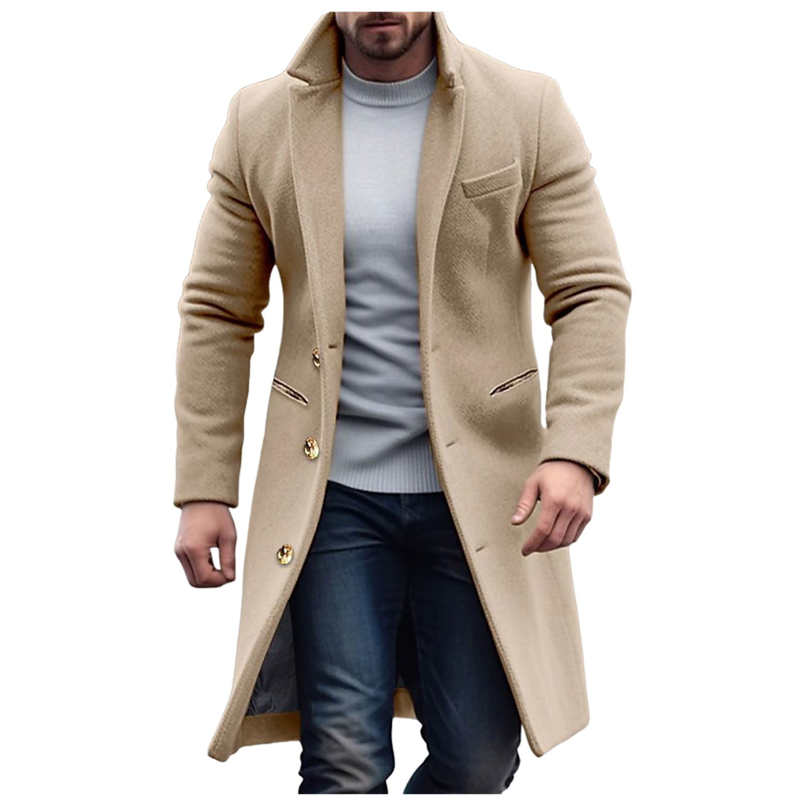 Ccpelsie Men's Wool Blend Coats with Detachable Zipper Winter Warm