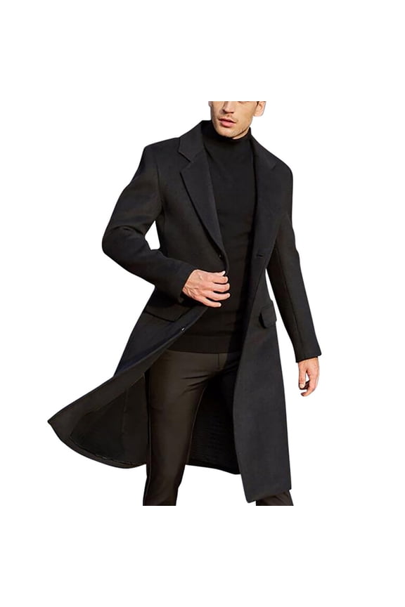 Men's Wool Blend Double Pea Coat Classic Notched Collar Warm Woolen Coats Winter Outwear Jackets Black,XL