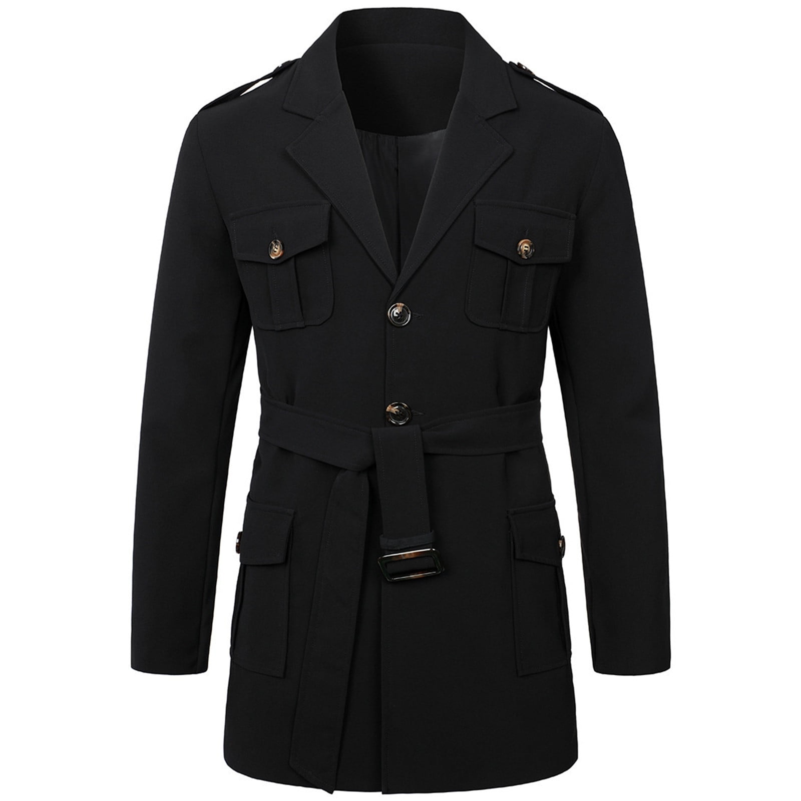 Chrisuno Men's Trench Coat Slim Fit Stand Collar Spring Fall