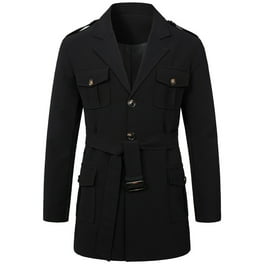 Chrisuno Men's Trench Coat Slim Fit Stand Collar Spring Fall