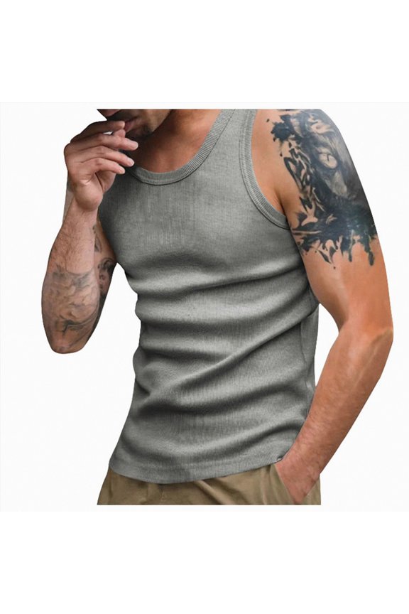 Mens Bodybuilding Stringer Tank Tops Gym Workout Shirts Comfortable Fit Quick Dry Athletic(Grey,M)