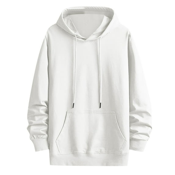 Ccpelsie Mens Casual Cotton Hooded Collar Drawstring Hoodies Pullover Sweatshirts Casual Long Sleeve Shirts White,XXL