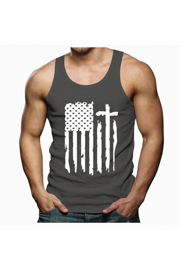 Mens Graphic Tank Tops Summer Printed Sleeveless Soft Casual Streetwear Lightweight Breathable(Dark Gray,XL)