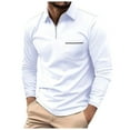 thumbnail image 1 of Ccpelsie Mens Henley Long Sleeve T-Shirt Tops Cotton Casual Shirt Casual Slim Fit Polo Shirts Lapel Neck Tops Work Solid Color Pullover Z5-White,XL, 1 of 7