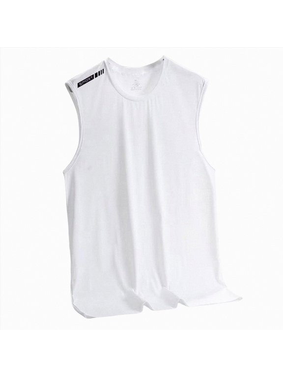 Mens Workout Stringer Tank Tops Bodybuilding Gym Shirts Comfortable Fit Quick Dry Breathable(White,L)