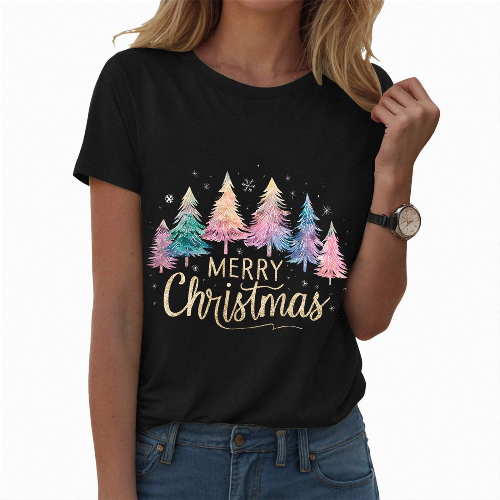 Ccpelsie Merry Christmas Shirt for Women Christmas Tree Tees Tops