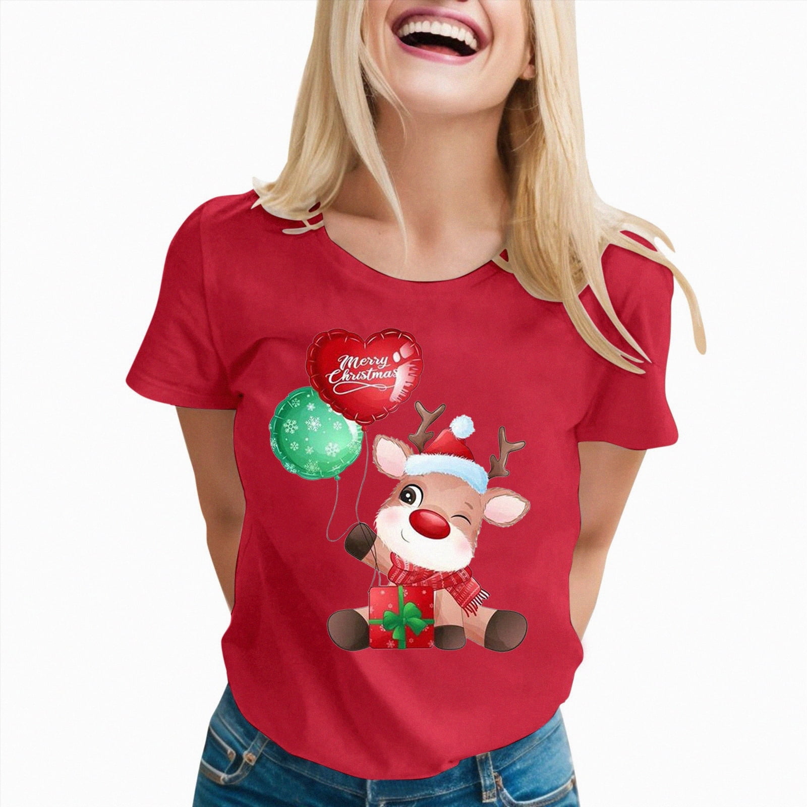 Ccpelsie Merry Christmas Shirts for Women Xmas Shirt Top Short Sleeve