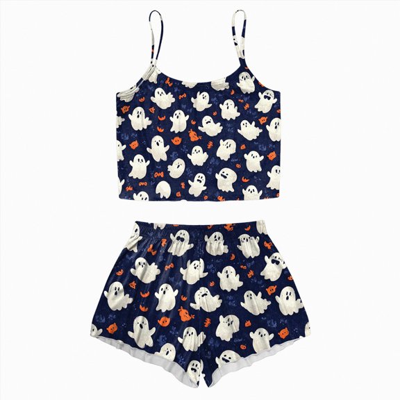 Ccpelsie Halloween Pajamas Set Sleepwear Womens Soft Comfy Cami Top Shorts Set Nightwear(Navy,XL)