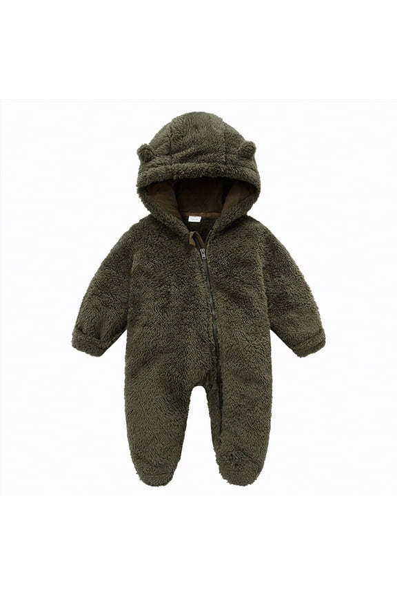 Newborn Baby Bear Outfit Suit Girls Boys Fleece Jumpsuit Romper Hooded Winter Snowsuit Clothes(Army Green,6-9 Months)
