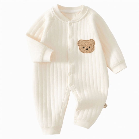 Ccpelsie Newborn Baby Boy Girl Fleece Romper Jumpsuit Cute Kids Long Sleeve Onesie Warm Winter Outfit Clothes(Beige,6-9 Months)