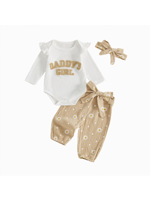 Newborn Baby Girl Fall Winter Outfits Clothes Knit Jumpsuit Ruffle Romper Newborn Coming Home Outfit for Baby Girl(Khaki,12-18 Months)