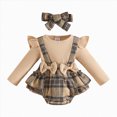 thumbnail image 1 of Ccpelsie Newborn Baby Girl Romper Dress Bow Puff Sleeve One Piece Jumpsuit Fall Winter Dresses Clothes(Brown,0-3 Months), 1 of 8