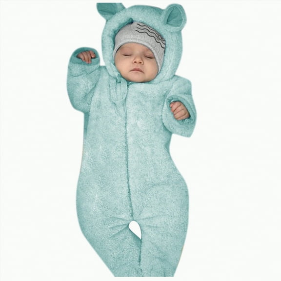 Ccpelsie Baby Jumpsuit Hooded Fleece Rompers Long Sleeve Onesies Outwear Outfits(Mint Green,0-3 Months)