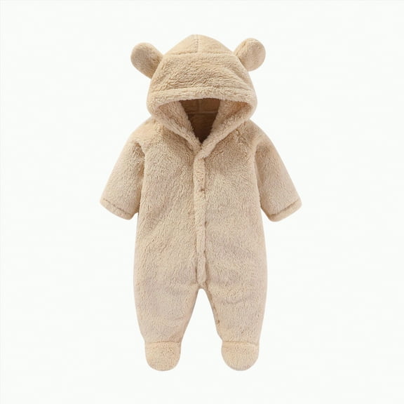 Ccpelsie Newborn Baby Snowsuit Bear Onesie Footie Romper Winter Thick Fleece Jumpsuit Infant Coat for Girls Boys(Yellow,0-3 Months)